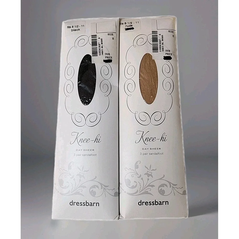 New Lot 2 Pks Dressbarn 3 Pair Each Knee-Hi Women's Size 8.5-11 Nude & Black NIB